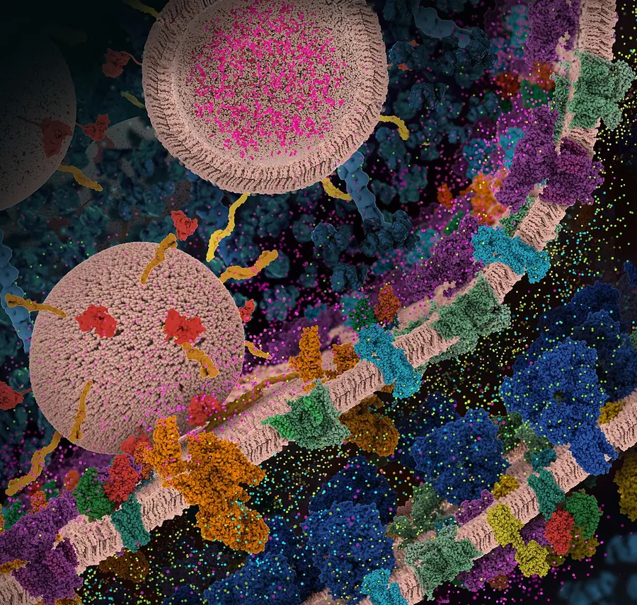 An illustration of a synapse gap between two neurones