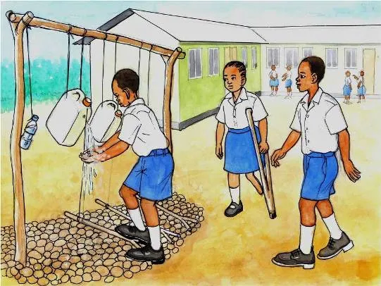 A child washing their hands with soap to stop germs