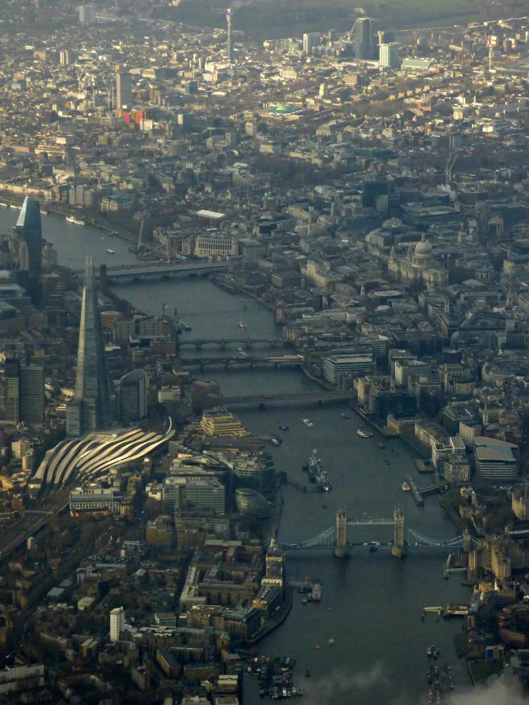 An aerial view of London along the River Thames