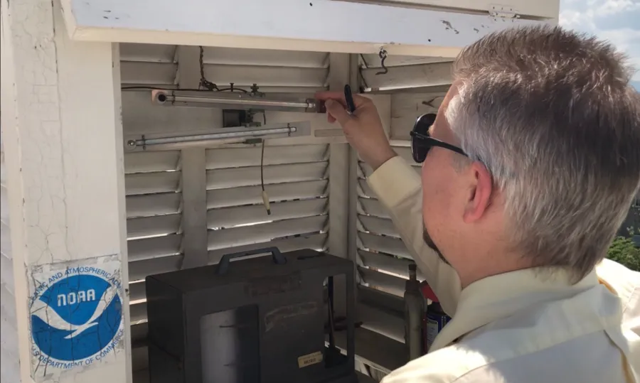 Weather measuring instruments at a weather station