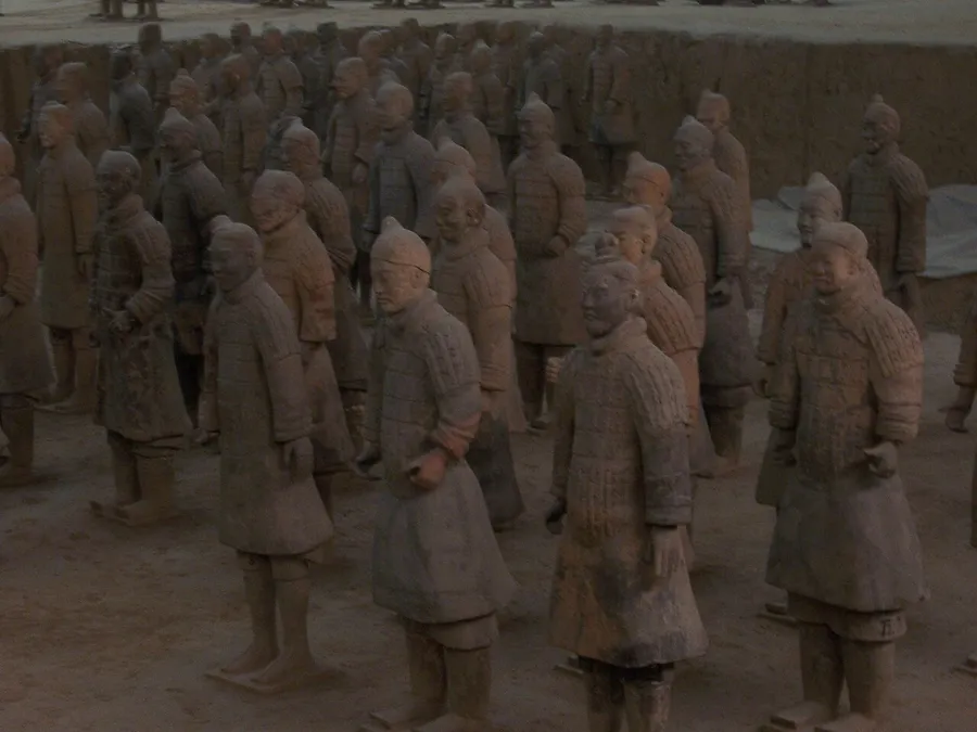 Rows of life-sized terracotta clay soldiers from China's First Emperor's tomb