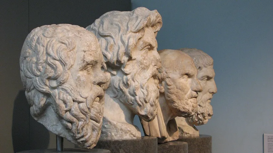 A marble bust of an ancient Greek philosopher