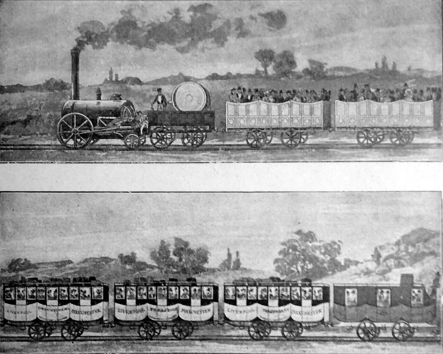 An early steam locomotive like Stephenson's Rocket on the railway