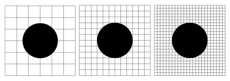 Shape blocks laid out in a repeating circle, square, triangle pattern
