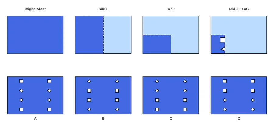 A folded square showing how both halves match along a line of symmetry