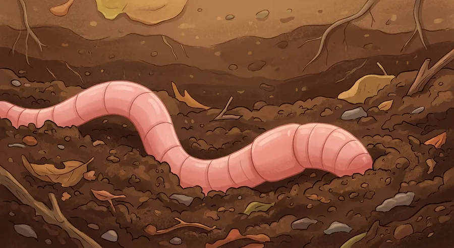 An earthworm moving through rich dark garden soil