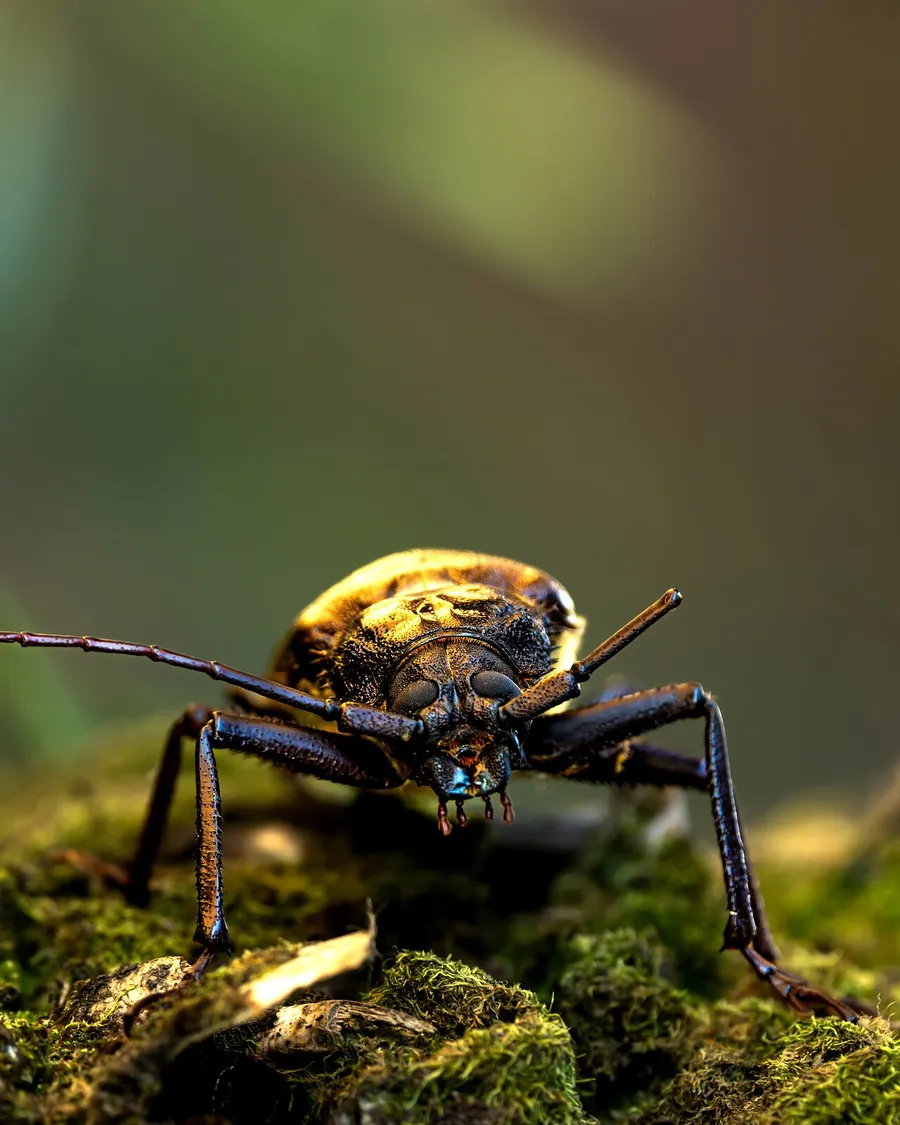 A close-up of a beetle showing its hard, shiny exoskeleton