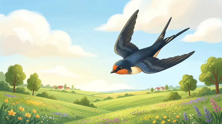 A swallow with pointed wings swooping through the air