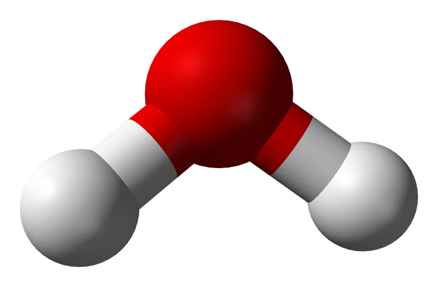 A ball model of a water molecule with two hydrogen and one oxygen atom