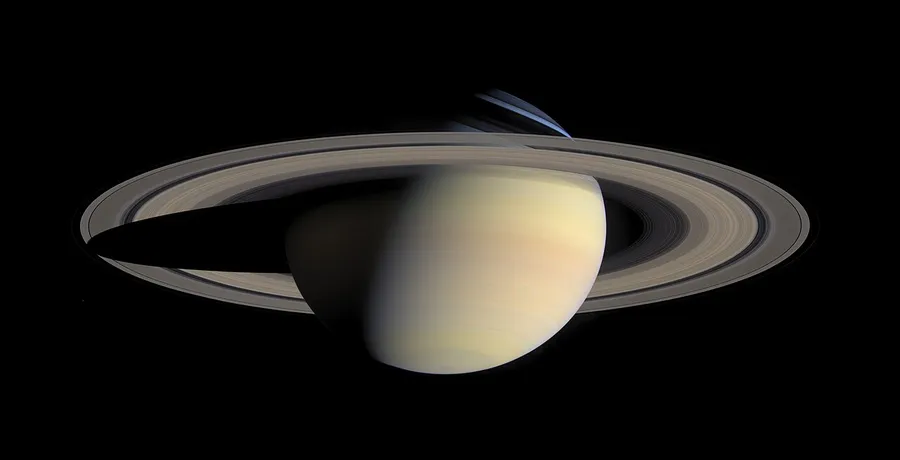 The gas giant Saturn surrounded by its bright, icy rings