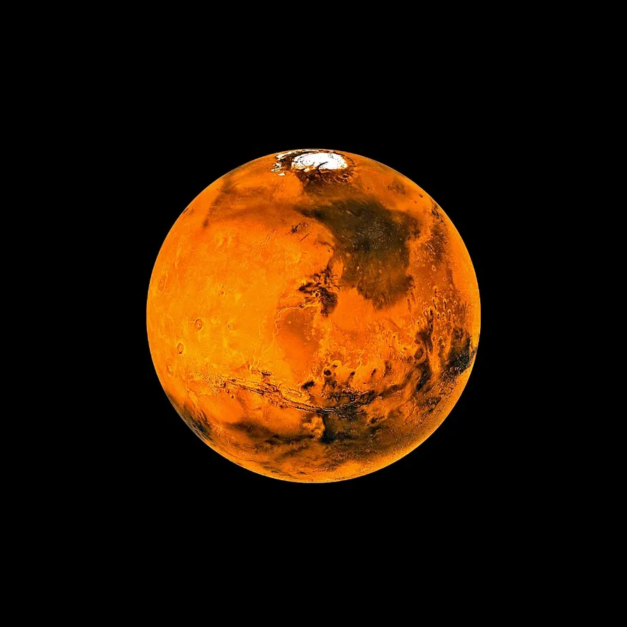 The rusty red surface of Mars, the Red Planet
