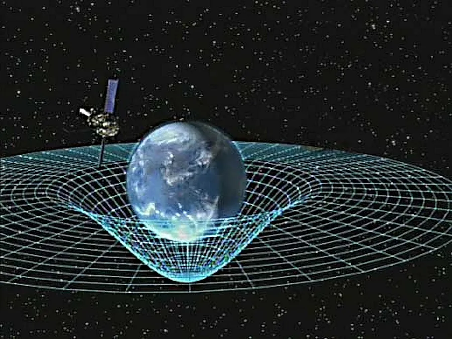 A grid of space bending around a heavy object to show curved spacetime