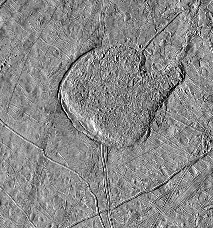 Jupiter's icy moon Europa with its cracked frozen surface