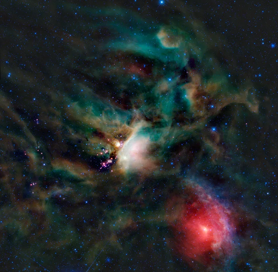 Stars shining in different colours, from hot blue-white to cool red